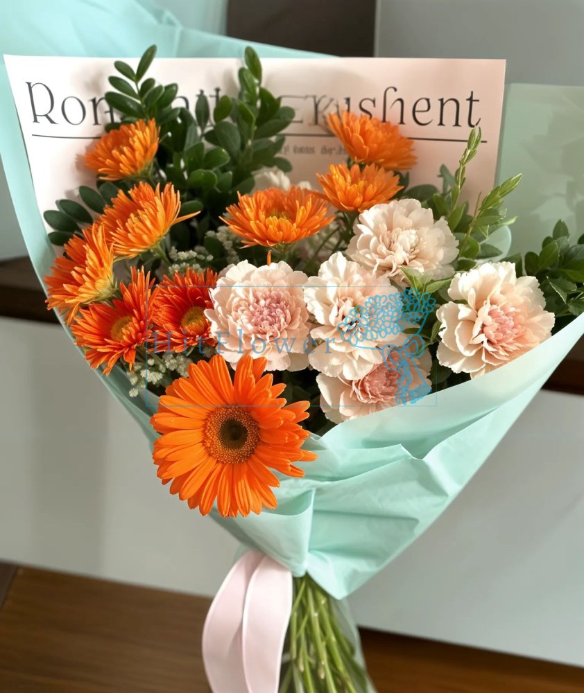 Букет цветов из: Герберы, Астры и Гвоздики